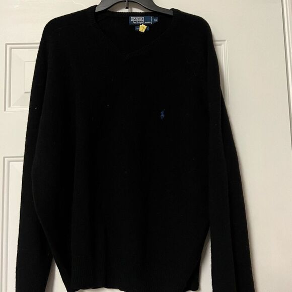Polo Ralph Lauren Other - 90s Polo Ralph Lauren Lambswool Black Pony Classic Oversized V Neck Sweater XL